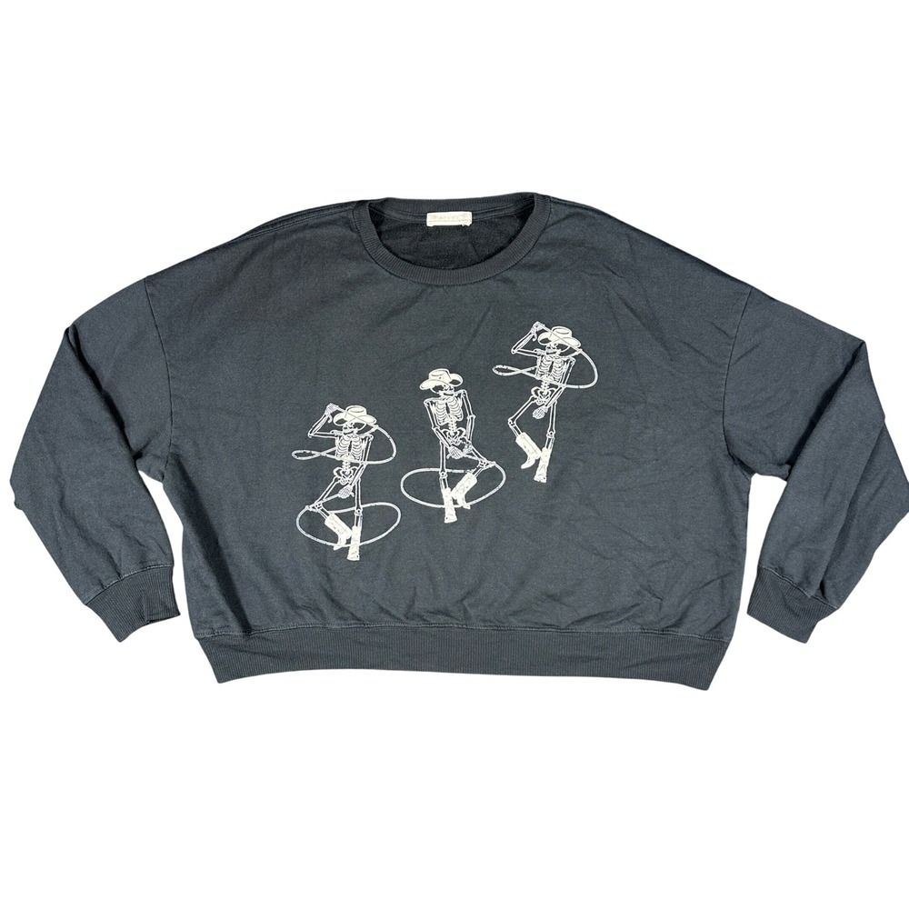 Altar'd State Skeleton Cowgirl Cropped Sweatshirt Black Western Gothcore Medium